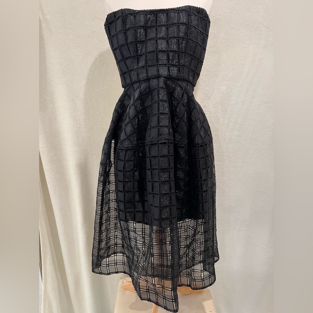 NICHOLAS Black Strapless Grid 'Window' Cocktail Dress